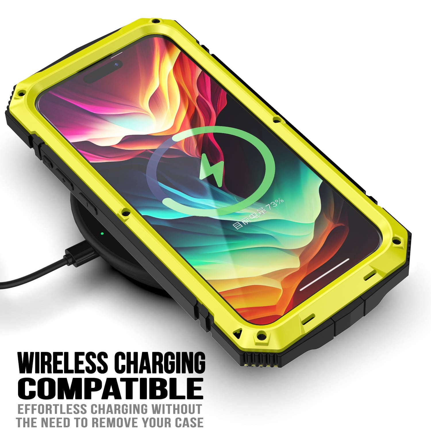 Dteck for iPhone 15 Pro Case,Outdoor Sports Military Heavy Duty Metal Cover Shockproof Dustproof Full Body Case with Built in Tempered Glass Screen Protector Hybrid Kickstand Cover,Yellow