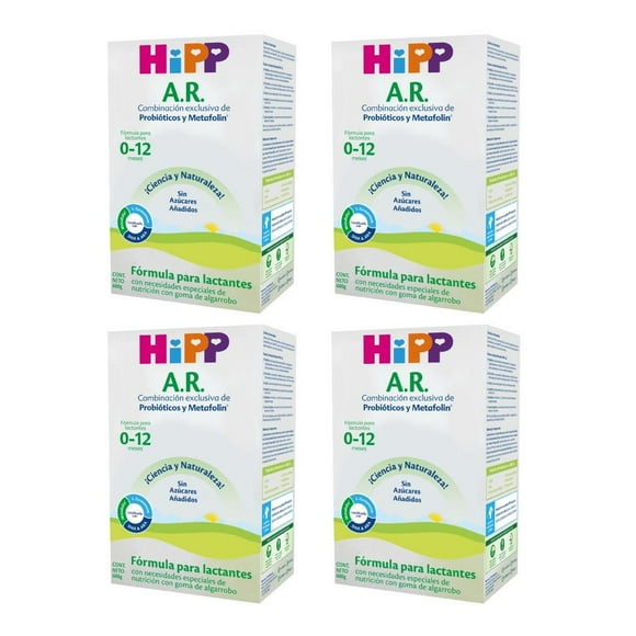 Fórmula Especializada para Lactantes con Necesidades Especiales de Nutrición HiPP A.R. 0 a 12 meses Pack de 4 piezas de 600 gr