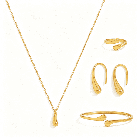 DESIGNICE Women'S Jewelry Set Gold Teardrop Jewelry Set Statement Elegance Jewelry with Necklace Bracelet Ring Earrings Ideal Jewelry Gift for Women