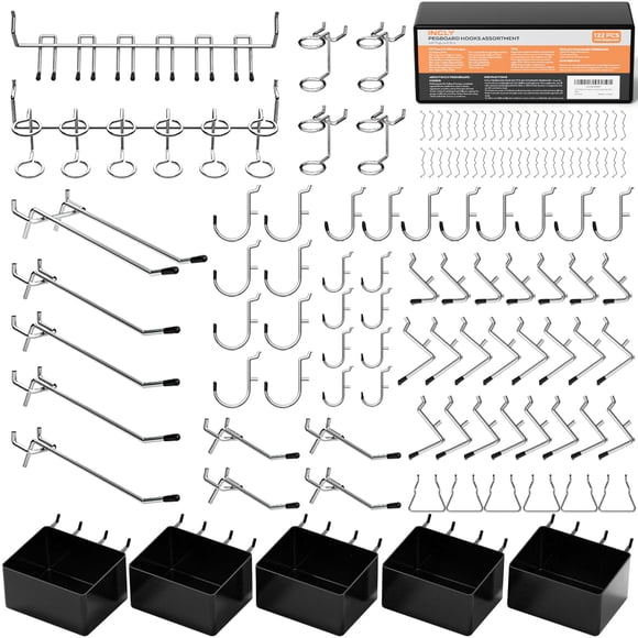 INCLY 122PCS Pegboard Accessories Organizer Kit, Peg Board Hooks Set with Bins for Hanging Various Tools, 1/8 1/4 inch Pegboard Ho