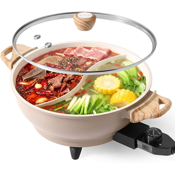 TWIN ™   Electric Hot Pot with Divider |   EvenHeat Cast Aluminum Non-Stick Pot for No-Spot Cooking |   1500W Fast Heating |   Dual-Flavor Shabu Shabu Pot for |   1-Yr Warranty |   Granite Black