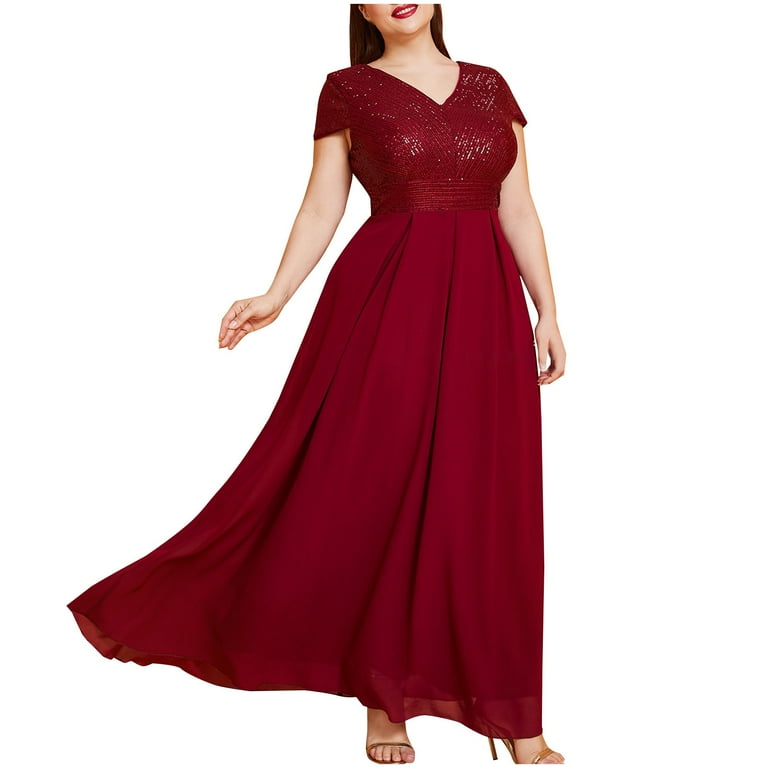 Fashion SMihono Wedding Guests Dresses for Women Plus Size Wedding Dress  Boho - Maxi Bridal Shower Bohemian Formal Lace Long Dresses Red XXL