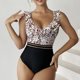 thumbnail image 5 of Traje de baño de una pieza con estampado de leopardo, sin mangas, con volantes, cuello en V, traje de baño de una pieza sin espalda a la moda para mujer, café XXL, 5 of 8