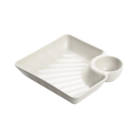 Chips and Sauce Serving Dish Plates, 1 Pcs Veggie Platter Dipping Serving Tray with Sauce Rack for Buffet Family Party, Barbecue Plate for Snacks Fries and Salad, Reusable Serving Dish (White)