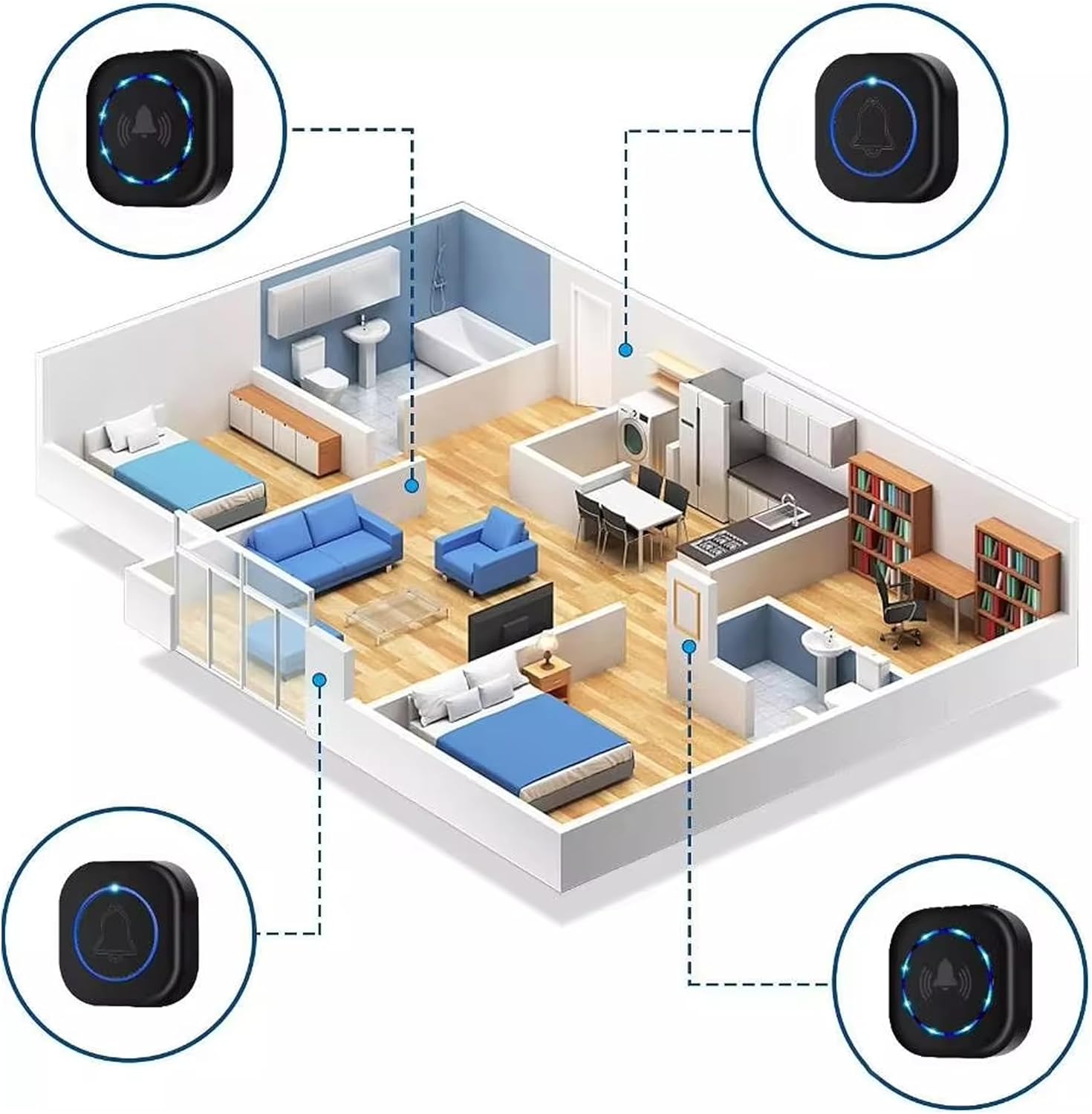 SONGAUN Wireless Plug-in Doorbell with 1 Receiver & 2 Waterproof Transmitter Door Bells – 110dB Sound, 36 Melodies, Easy Installation, Cordless Home Security System, Ideal for Front Doors & Entryways