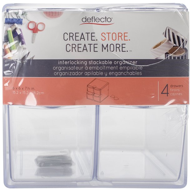 Deflecto Stackable 4 Drawer Cube Storage Organizer6"X6"X7.2" Clear