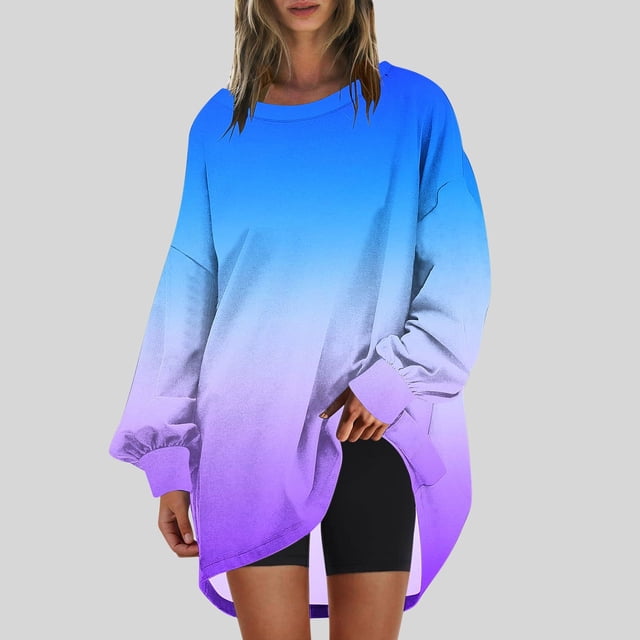 RXIRUCGD Chandail Ample à Col Rond pour Femmes, Imprimé, Manches Longues, Tunique, Violet, Taille : TG