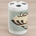 thumbnail image 1 of Deer Hunting Ceramic Toothbrush Holder, Cutsy Cartoon of Reindeer and Singing Bird Illustration, Decorative Versatile Countertop for Bathroom, 4.5" X 2.7", Pale Seafoam Brown, 1 of 4