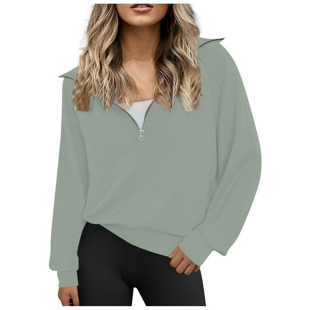 Women's Half Zip Adjustable Neck Pullover Casual Solid Color Long Sleeve Hoodie Sweatshirt