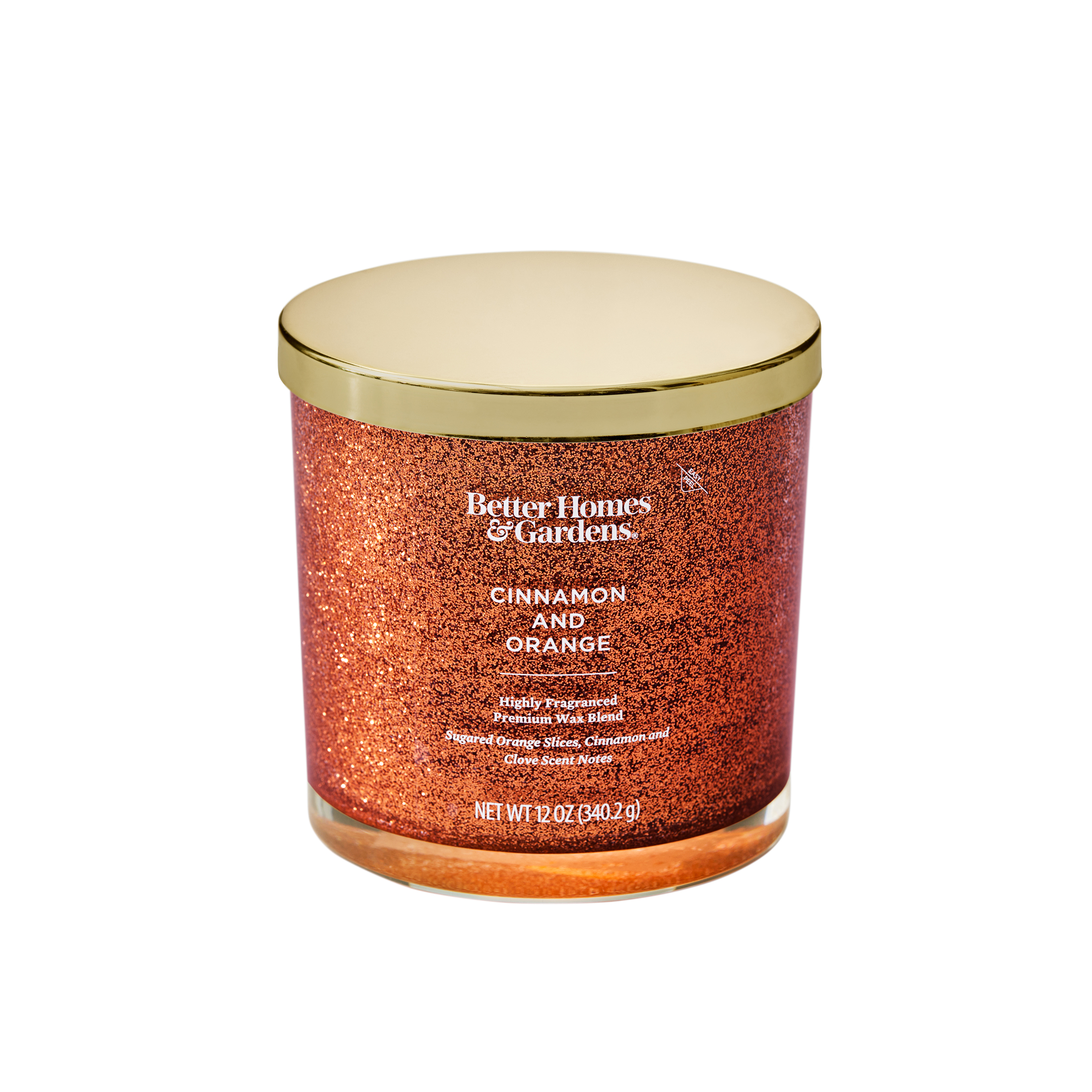 Better Homes & Gardens Cinnamon & Orange Scented 2 Wick Glitter 12oz Jar Candle