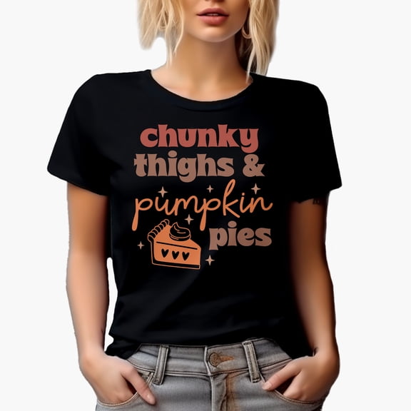 Chunky Thighs & Pumpkin Pies feat. a Autumn or Fall Pie Art Merch Gift, Black T-Shirt, Small