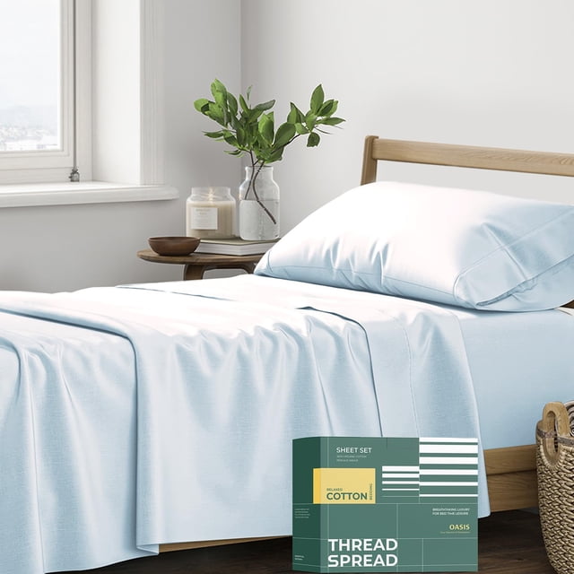 TEMOGU-Thread Spread 100% Organic Cotton Sheets Twin XL Size - 3 PC Organic Cotton Twin XL Size Percale Weave Sheet Set, Cooling, Crisp & Breathable, 16" Deep Pocket Bedding Set for Dorm Room - Light