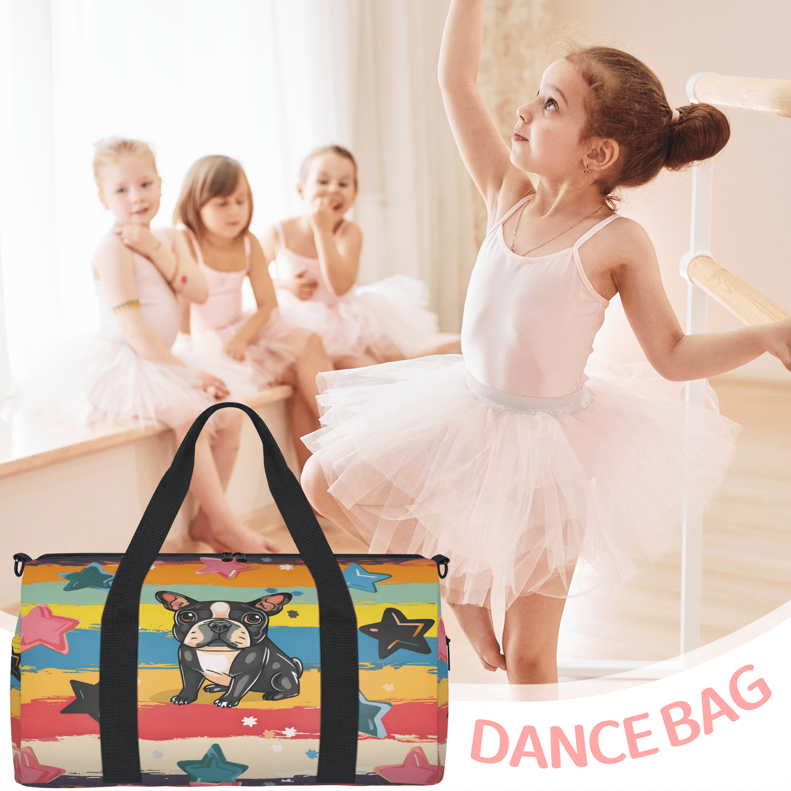 Herdesigns Cute Dog Puppy Cartoon Doggy Gym Bag for Women, Duffle Bag for Travel Sport, Lightweight Waterproof Carry on Weekender Overnight Dance Yoga Workout Bags