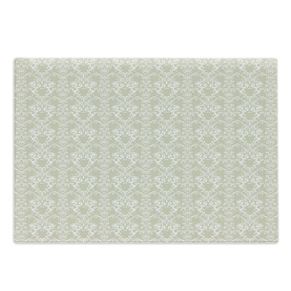 Beige Cutting Board, Lace Inspired Floral Arrangement Traditional Foliage Pattern Ornate Romantic Design, Decorative Tempered Glass Cutting and Serving Board, Large Size, White Beige, by Ambesonne