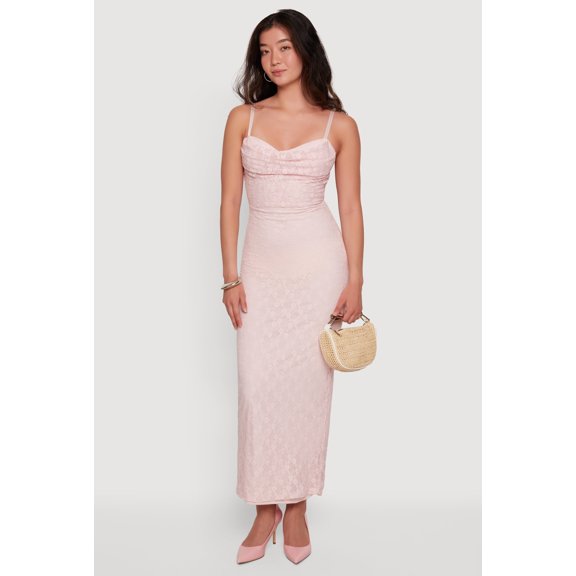 Women's Lace Cowl Neck Sweetheart Neckline Keyhole Back Dress