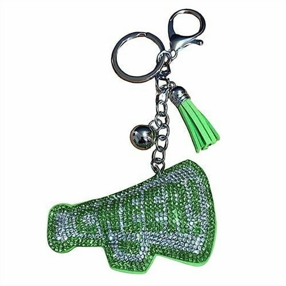 Popfizzy Green Cheer Keychain for Girls and Women, Rhinestone Cheer Bag Charm, Cheerleader Gifts, Cheer Backpack Keyring