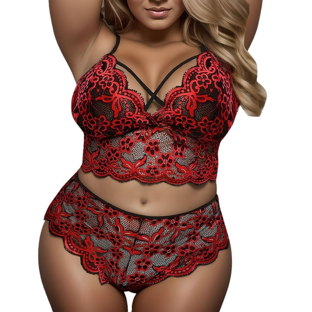 Gibobby Conjuntos de bragas con sujetador Liga Lencería Ropa interior Ropa de dormir Anillo de encaje Pijamas nuevos sexy Íntimos de(Rojo, XXL)