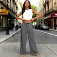 thumbnail image 6 of Nestiefly Womens Casual Linen Wide Leg Pants Flowy Drawstring High Waist Palazzo Beach Vacation Trousers Gray S, 6 of 7