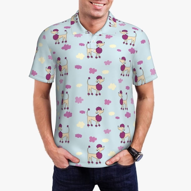 Balery Poodle Dog Camisa Polo de Hombre con Estampado, de Manga Corta y Tejido Medio, Camisa Tipo Golf Polo-3X-Large