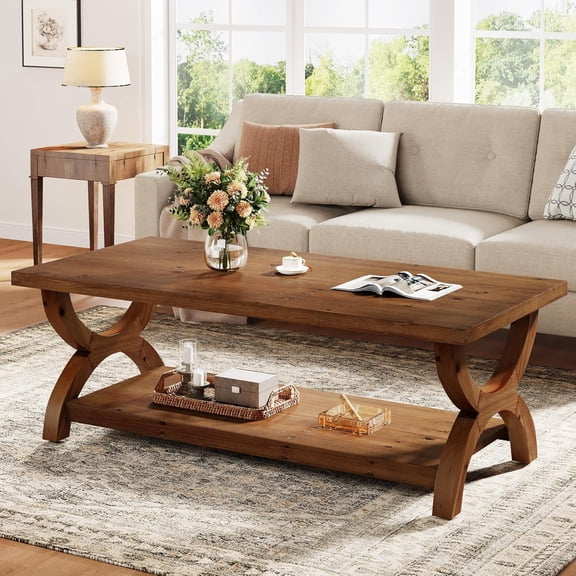 TRIBEWOOD Rectangle Solid Wood Coffee Table With Storage
