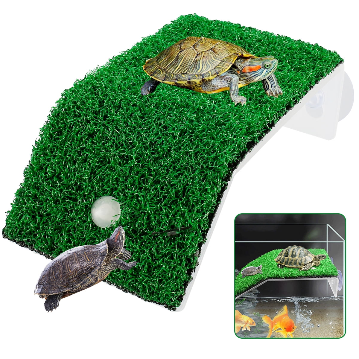 Lieonvis Turtle Basking Platform with Simulation Turf Turtle Resting