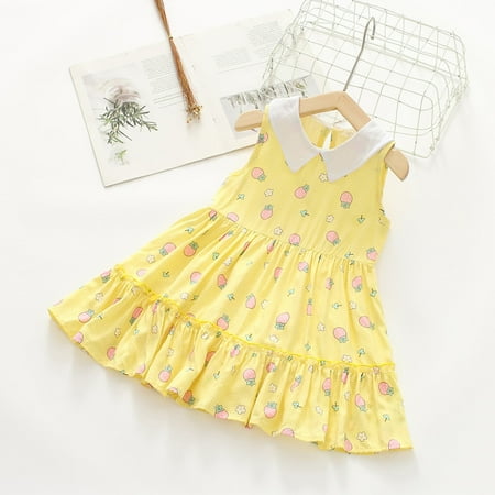 

Lovskoo Toddler Girls Casual Sleeveless Dress Doll Collar Floral Print Ruffles Fashion Flutter Sleeve Dress for 7-8 Years Yellow