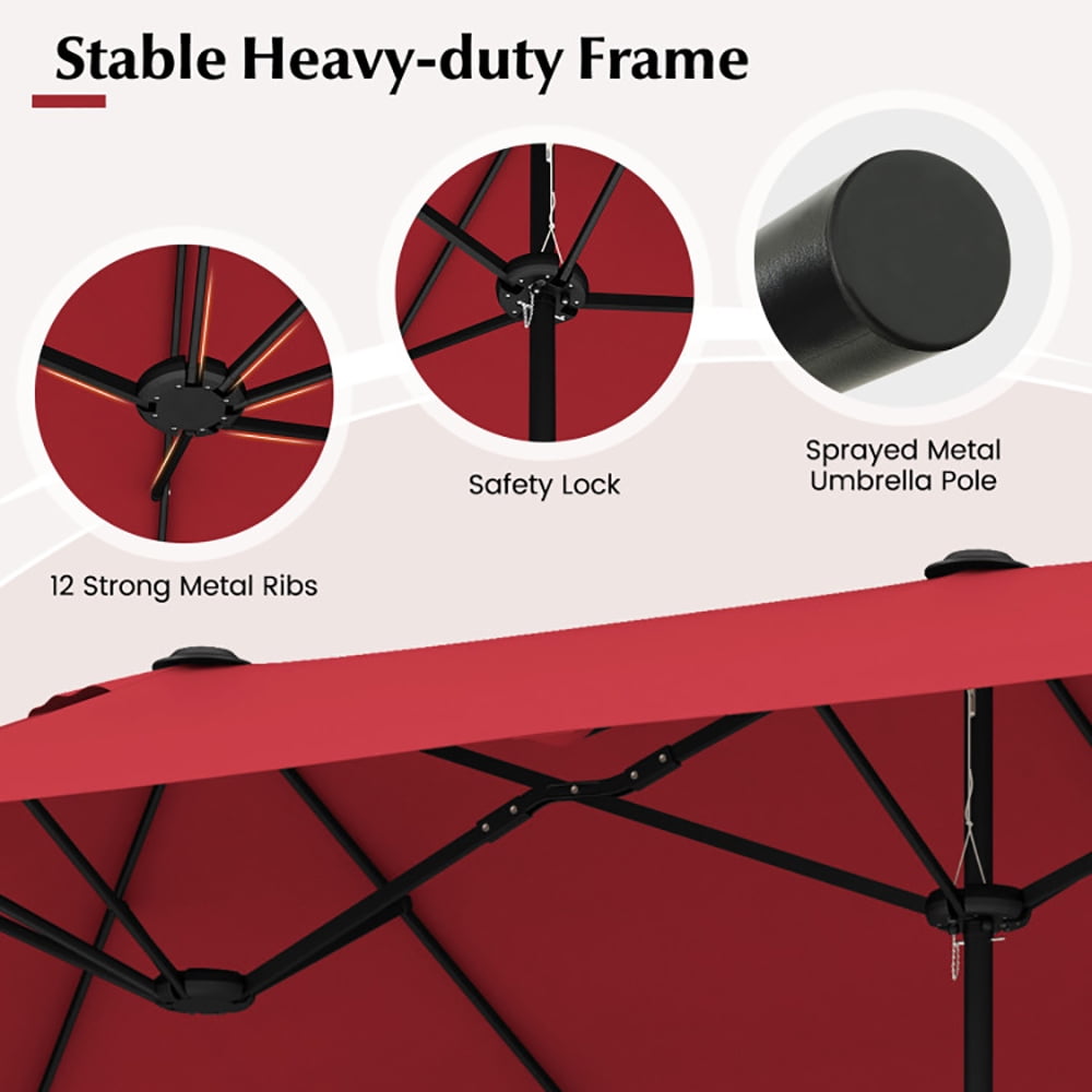 Aimee Lii 13 Feet Double-Sided Patio Twin Table Umbrella with Crank Handle, Sunbrella Patio Umbrellas, Red
