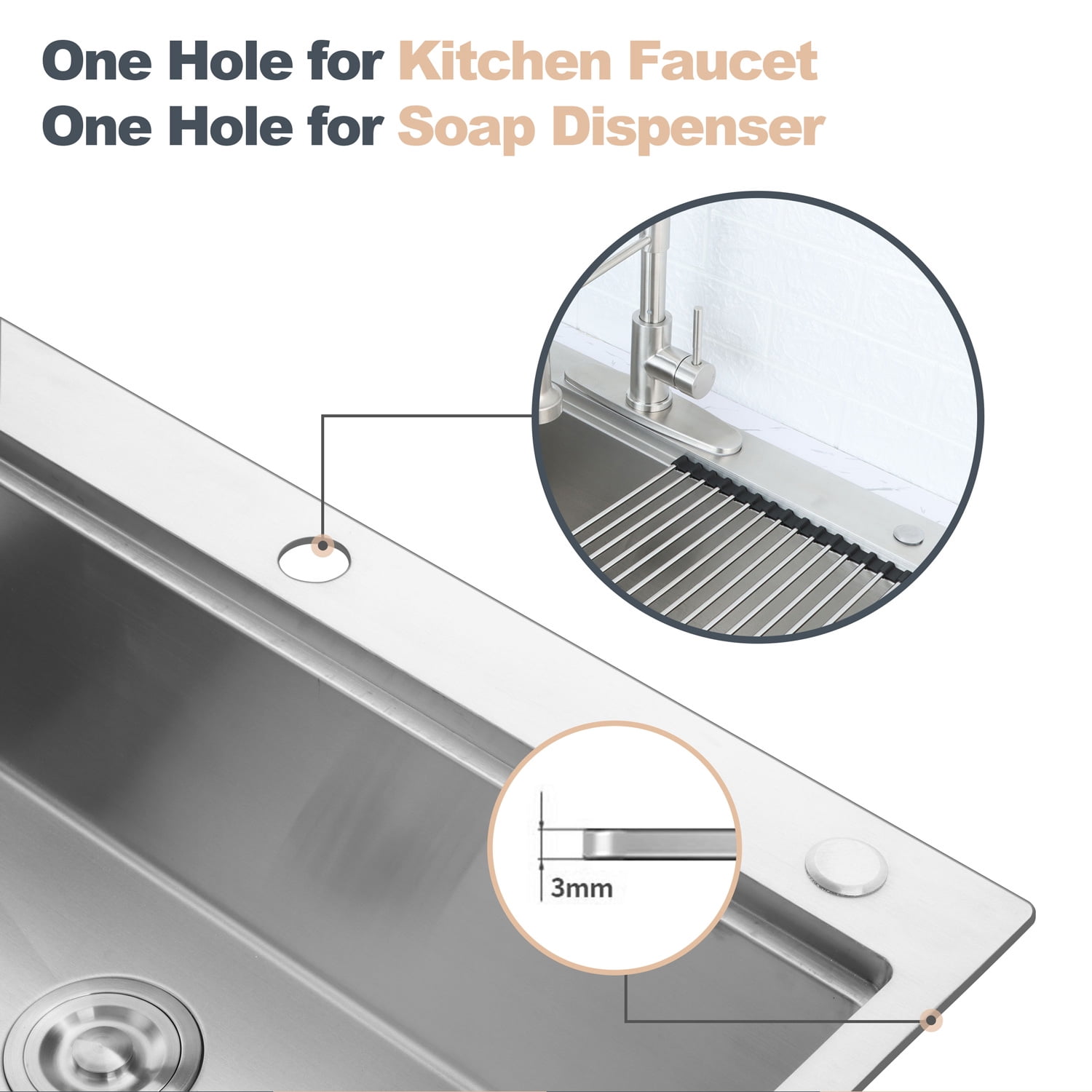 Coliware 33"X22" Workstation Kitchen Sink, 10 Deep Drop in Stainless Steel Topmount Single Bowl 2-Hole R10 Tight Radius Large Kitchen Sinks with Kit of 5 Accessories