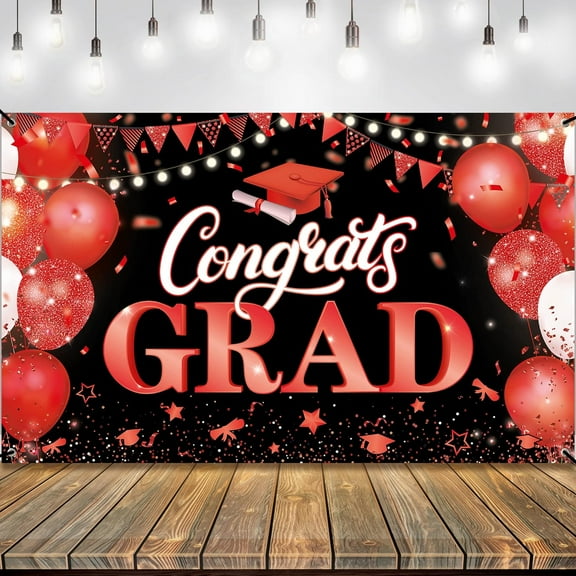 KatchOn, XtraLarge Congrats Grad Banner - 72x44 Inch, Congratulations Banner | Grad Class of 2025 for Red and Black Graduation Decorations Class of 2025 | Graduation Decorations 2025