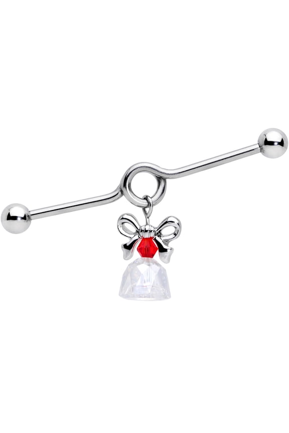 Womens 14G 316L Steel Helix Cartilage Clear Red Bell Project Industrial Barbell 1 1/2"