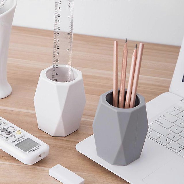 2 Pieces Silicone Pencil Holder, Pencil Pots for Desk, Silicone Cup Holder, Geometric Pencil Holder Creative Design Makeup Brush Holder for Office Hom