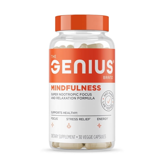 The Genius Brand Brain Booster Supplement with Ashwagandha Nootropic Memory, Focus & Energy Support, Genius Mindfulness by the Genius Brand - 30 Veggie Pills