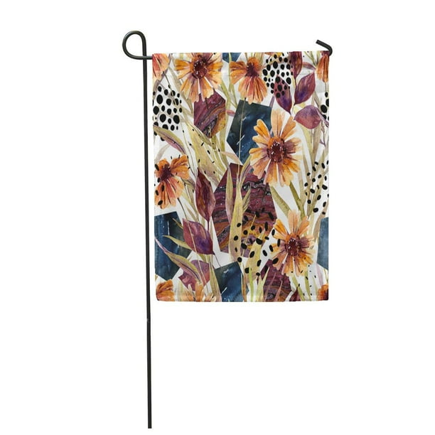 Download Laddke Autumn Watercolor Floral Arrangement Flowers Leaves Hexagon Circles Filled Marbling Garden Flag Decorative Flag House Banner 28x40 Inch Walmart Com Walmart Com