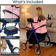 Vive Mobility Upright Walker T-Series – Outdoor Stand-Up Rollator with Seat for Seniors, Blue