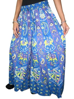 Mogul Indian Ethnic Long Skirt Blue Print Cotton Maxi Skirts For Women's
