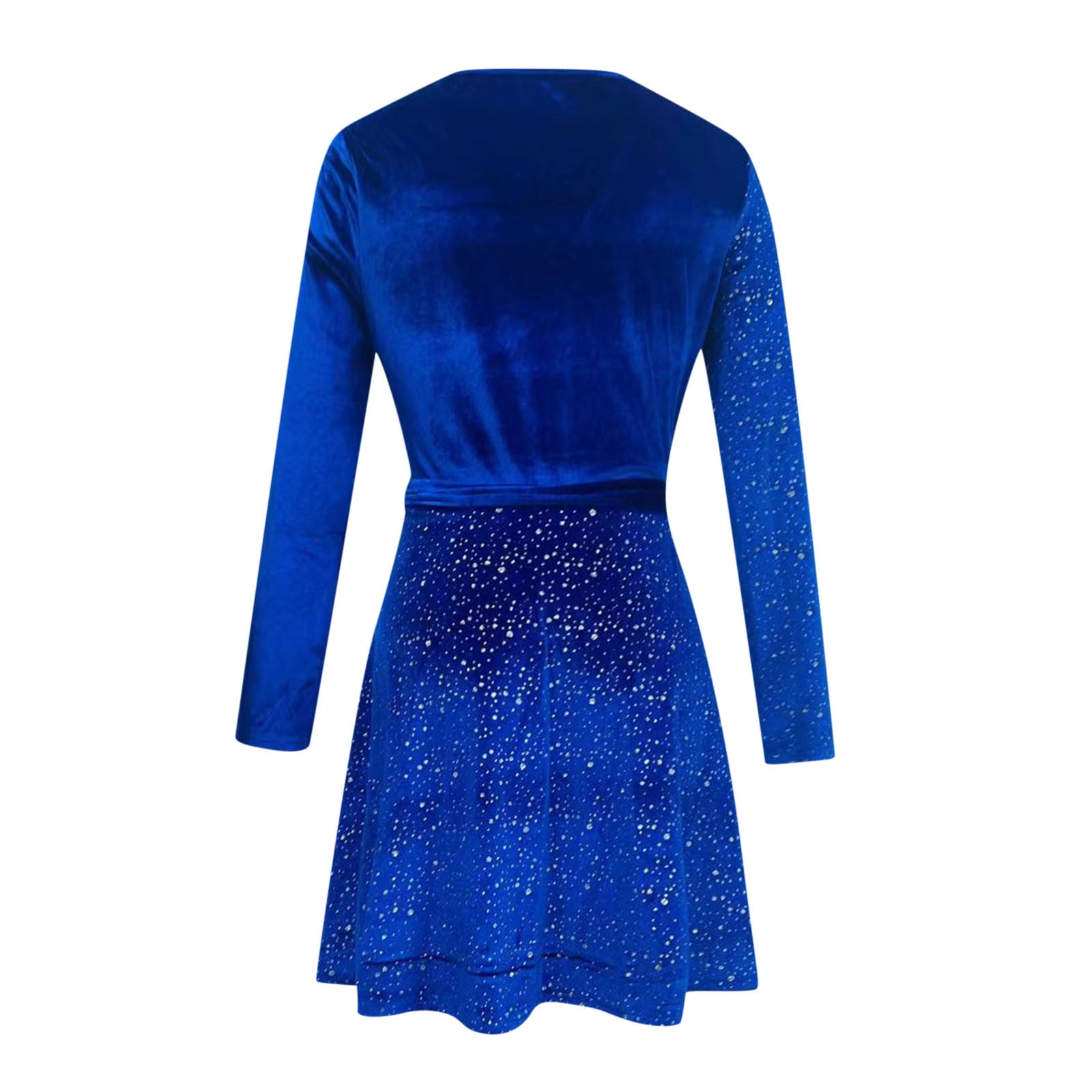 OSFVNOXV Velvet Dress for Women Rhinestone Glitter Sparkly V-Neck A-Line Ruffle Swing Mini Dress