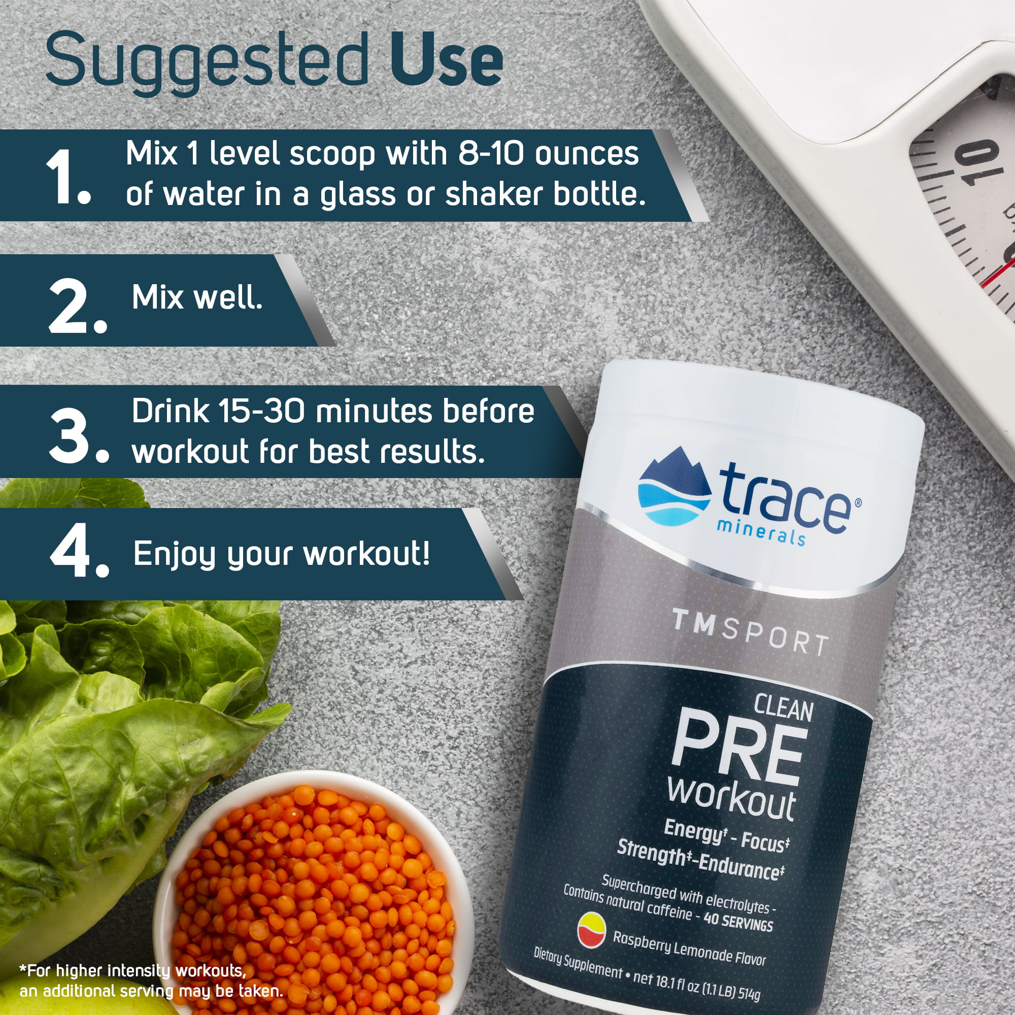 Trace Minerals, Clean Pre Workout Supplement