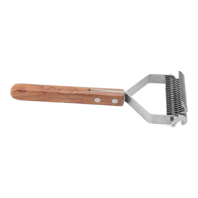 Dog Rake Brush, 2 in 1 Deshedding Double Sided Wooden Handle Knots Removal Pet Grooming Rake for Dogs