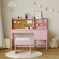 thumbnail image 1 of Ensemble Bureau et Chaise Inclinés pour Enfants avec Plateau en Liège et Tiroirs de Rangement, Table d'Étude en Bois Réglable avec Étagères pour 3 à 8 Ans, Blanc Bleu Rose, 1 of 7