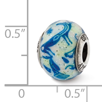 Sterling Silver Reflection Italian Decorative Blue and White Glass Bead