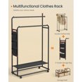 thumbnail image 6 of Space-Saving Dual-Rod Garment Rack, Mobile Clothes Rack with Wheels, 2 Adjustable Hanging Rails & Fabric Shelf, Bedroom & Closet Organizer, Portable Wardrobe Storage System, Matchstick Hooks, 6 of 6