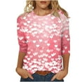 thumbnail image 2 of Ounisa T-Shirts de Saint-Valentin à Manches 3/4 Col Rond Imprimé Cœur pour Femmes, 2 of 5
