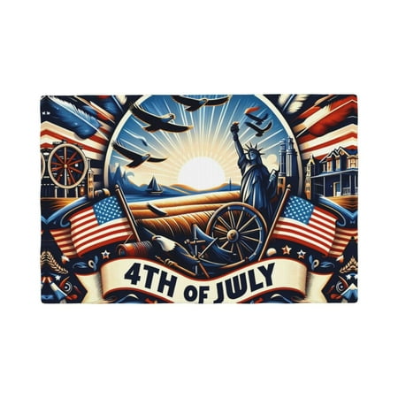 

Table Placemats Set of 4 - 4th of July Celebration 12x18 In Faux Linen Double Heat Resistant Place Mats Cloth Indoor/Outdoor Placemats Washable Table Mats for Dining Kitchen Party