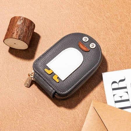 Penguin Accordion Card Holder Vertical Organizer With Litchi Pattern Cute Adorable For Driver License Storage