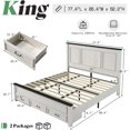 thumbnail image 3 of Merluxy King Size Farmhouse Bed Frame with 52.2" Wood Headboard & Storage Drawers, Rustic White, 3 of 10