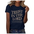 thumbnail image 1 of T-Shirt d'Été Décontracté pour Femme, Imprimé de Lettres Artistiques, Couleur Unie, Col Rond, Manches Courtes, Haut Tee, 1 of 5