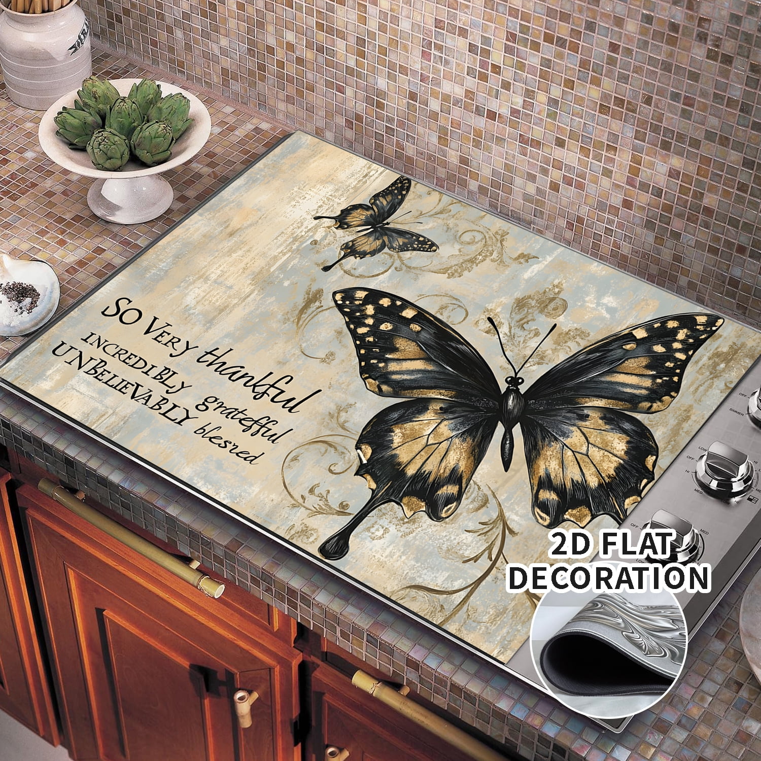 1pc Stove Top Covers for Electric Stove 28 "x 20 ", Butterfly Pattern Heat Resistant Glass Top Stove Cover Protector, Induction Cooktop Protector Stove Top Covers Mat, Prevents Scratching