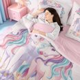 thumbnail image 5 of Manfei Chic Unicorn 7pcs Bedding Comforter Set,Cartoon Animal Queen Bedding Sets,Colorful Flower Floral Queen Sheet Sets For Girls,Ultra Soft Home Decor Reversible, 5 of 8
