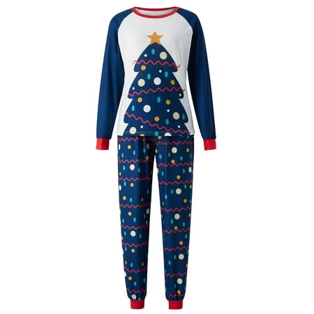 

Pudcoco Christmas Family Pajamas Tree Print Color Matching Classic Crew Neck Holiday Clothing