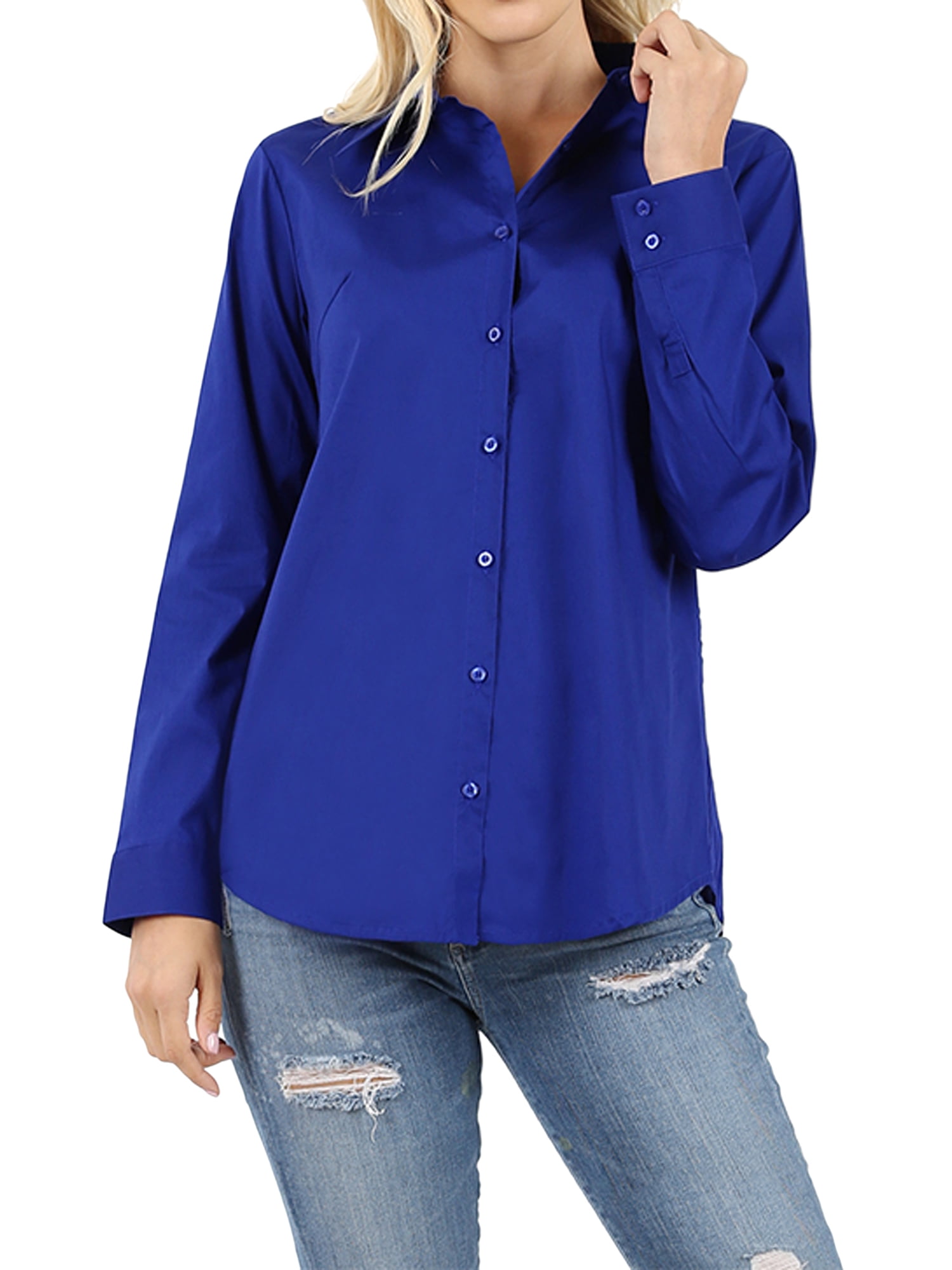 Women's Basic Long Sleeve Button Down Blouse Shirt (S-3XL Missy Fit ...
